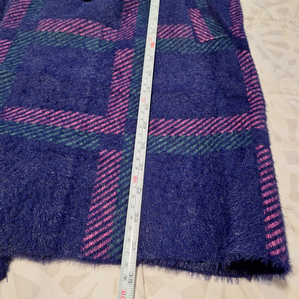 NWOT NVLT Women's Blue and Pink Eyelash Knit Plaid Coat - Picture 10 of 12